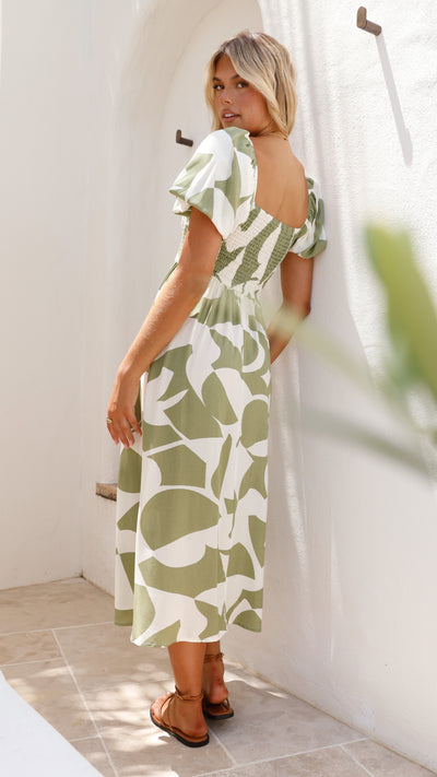 Load image into Gallery viewer, Ilene Midi Dress - Sage Print - Billy J
