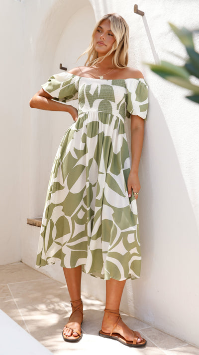 Load image into Gallery viewer, Ilene Midi Dress - Sage Print - Billy J
