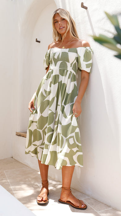 Load image into Gallery viewer, Ilene Midi Dress - Sage Print - Billy J
