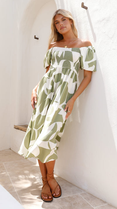 Load image into Gallery viewer, Ilene Midi Dress - Sage Print - Billy J
