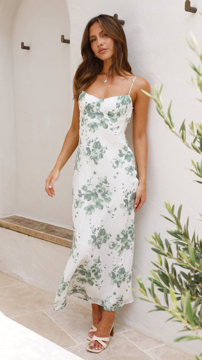 Load image into Gallery viewer, Margie Midi Dress - Green Floral - Billy J
