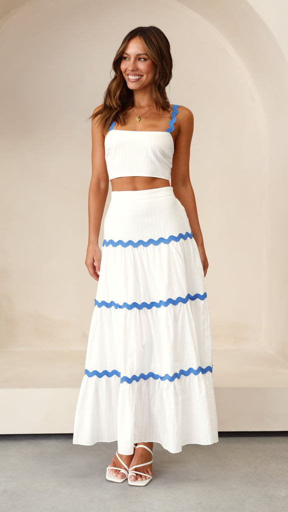 Lys Top and Maxi Skirt Set - White / Blue - Billy J