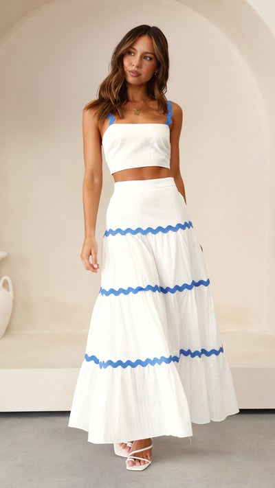 Load image into Gallery viewer, Lys Top and Maxi Skirt Set - White / Blue - Billy J
