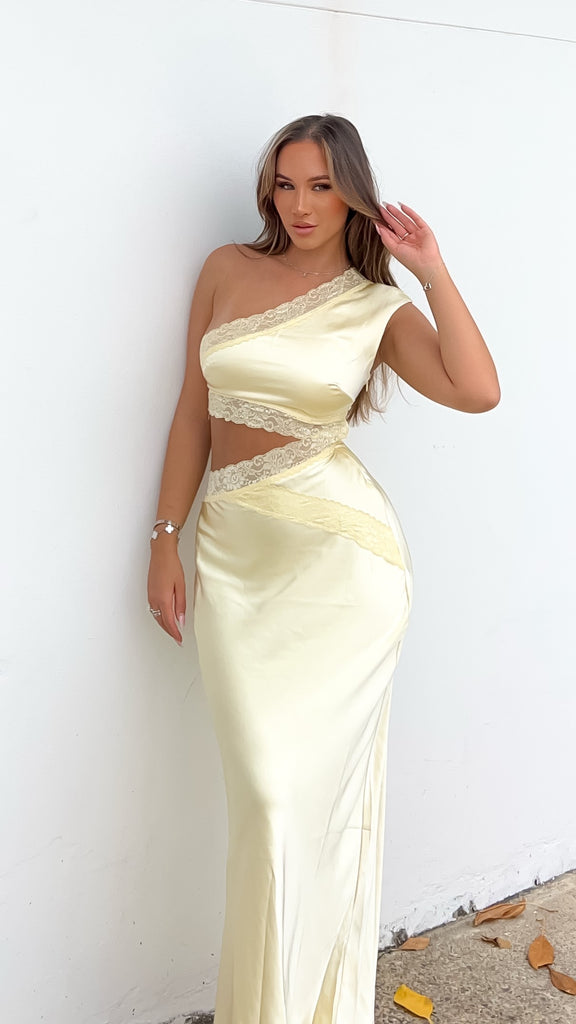 Emily One Shoulder Maxi Dress - Yellow - Billy J