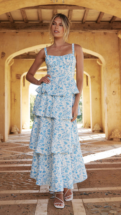 Load image into Gallery viewer, Page Maxi Dress - Blue Floral - Billy J
