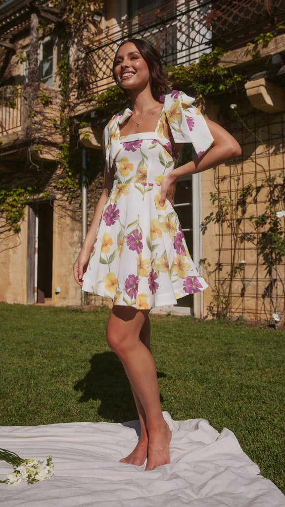 Balta Mini Dress - White / Purple Floral - Billy J