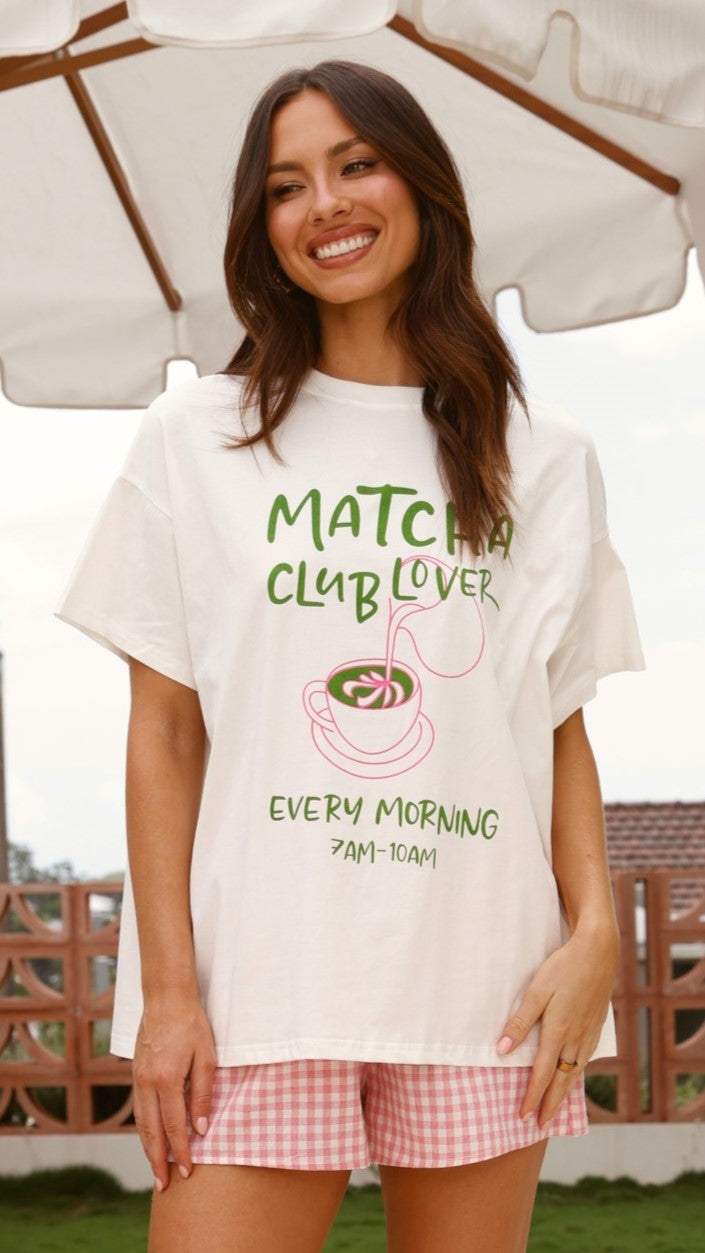 Matcha Club Lover Top and Shorts Set - White/Pink - Billy J