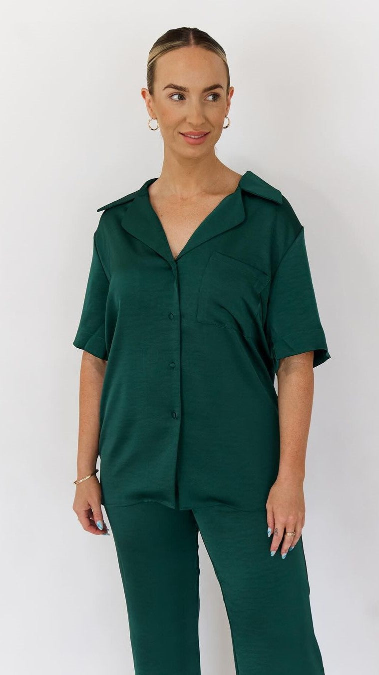 Courtney Button Up Shirt - Emerald - Billy J