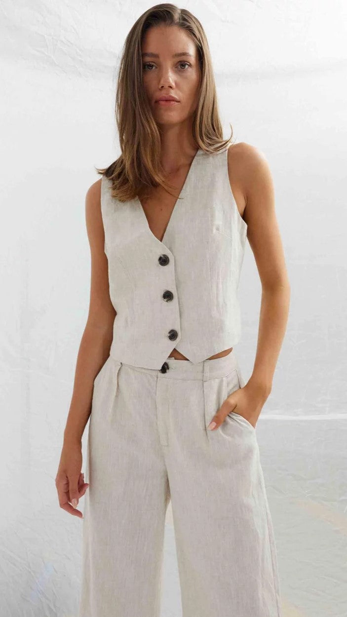 Allegra Linen Vest - Natural - Billy J