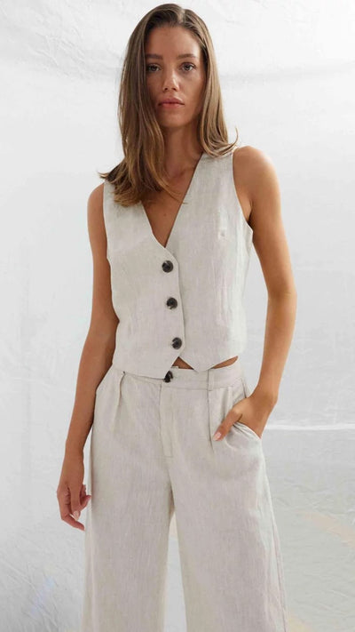 Load image into Gallery viewer, Allegra Linen Vest - Natural - Billy J
