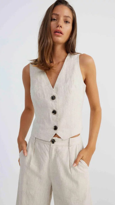 Load image into Gallery viewer, Allegra Linen Vest - Natural - Billy J
