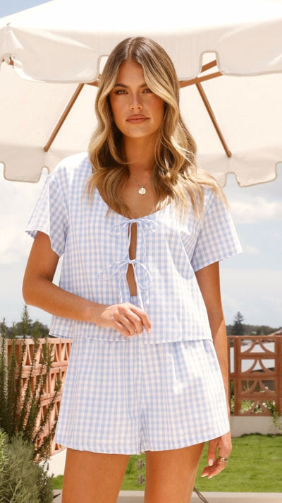 Load image into Gallery viewer, Jaiana Tie Top - Picnic Blue - Billy J
