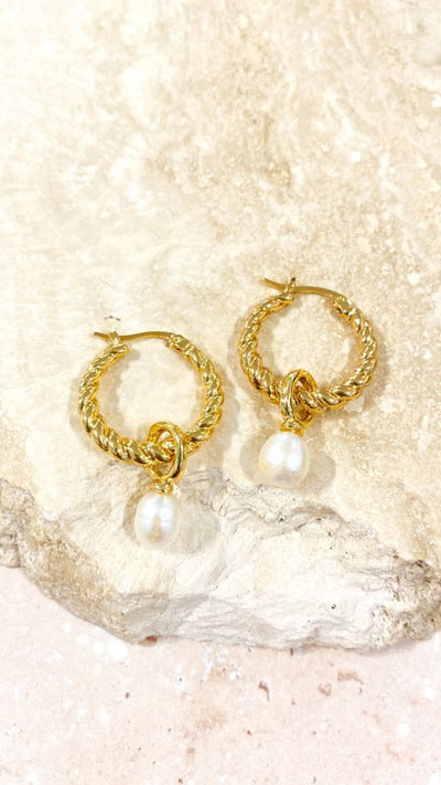 Load image into Gallery viewer, Twist Pearl Drop Earrings - Gold/Pearl - Billy J
