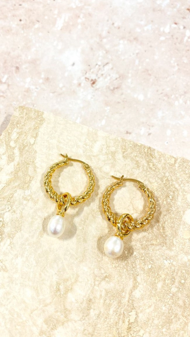 Twist Pearl Drop Earrings - Gold/Pearl - Billy J