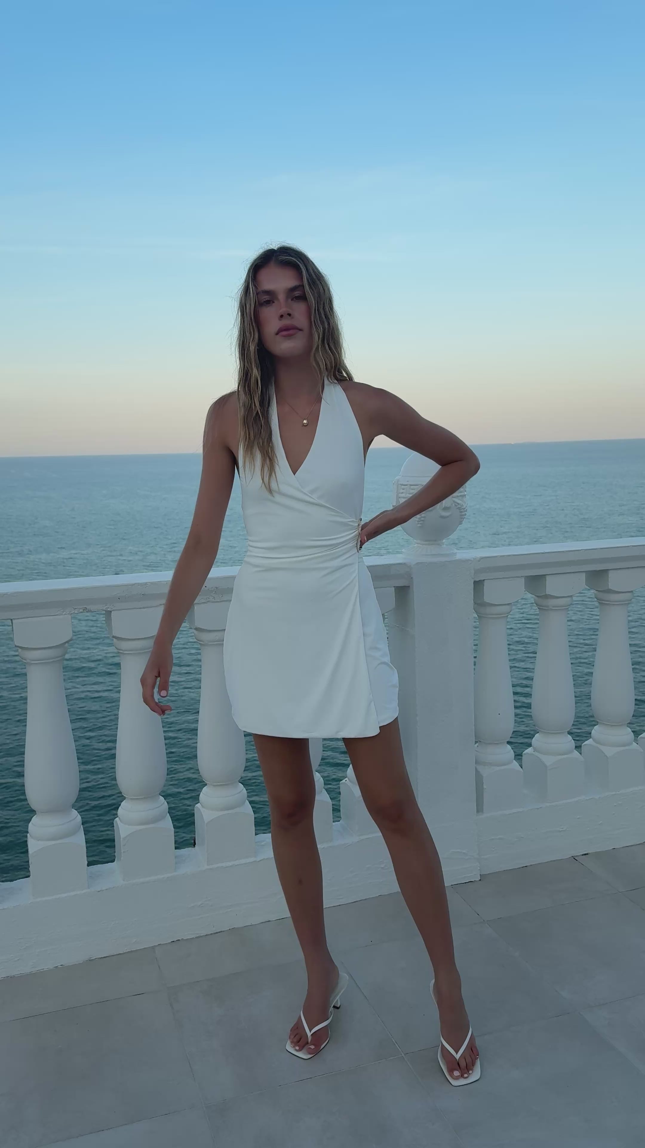 Load video: Brigitte Halter Mini Dress - White - Billy J