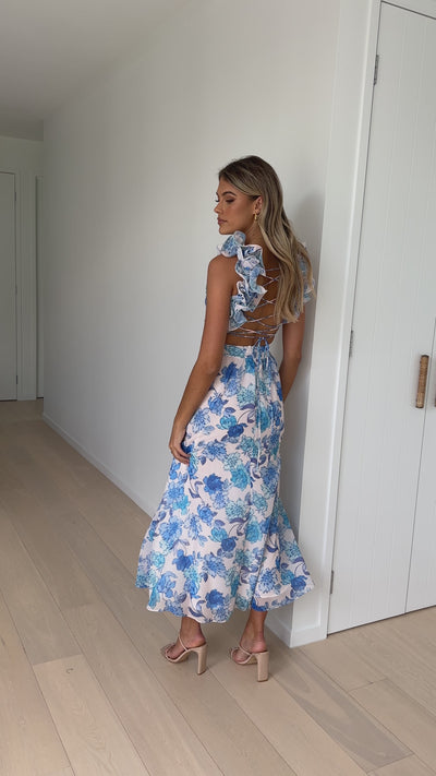 Load and play video in Gallery viewer, Galilhai Maxi Dress - Blue Floral - Billy J
