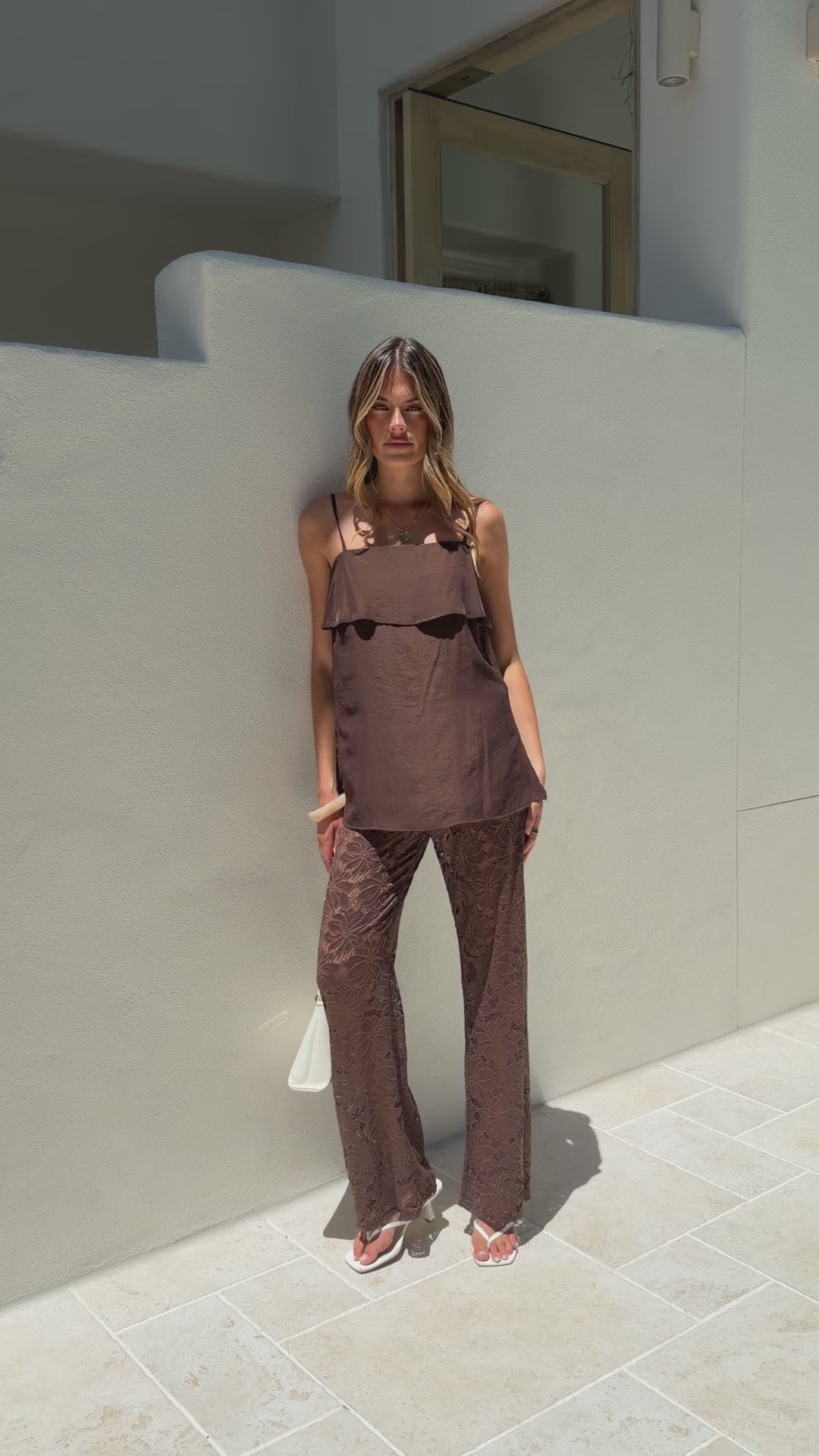 Load video: Yvette Top and Lace Pants Set - Chocolate - Billy J