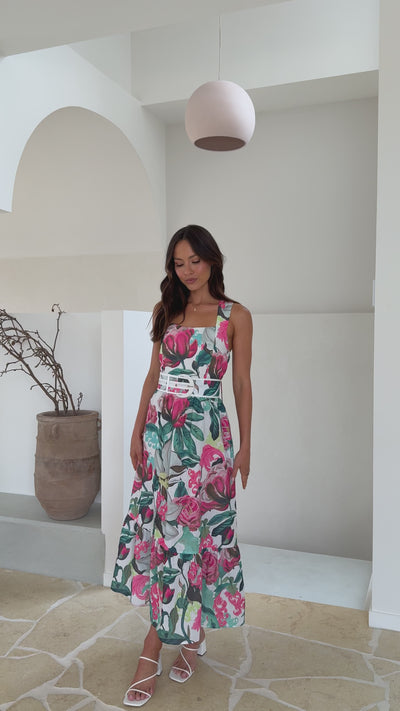 Load and play video in Gallery viewer, Reba Maxi Dress - Pink/Green Floral - Billy J
