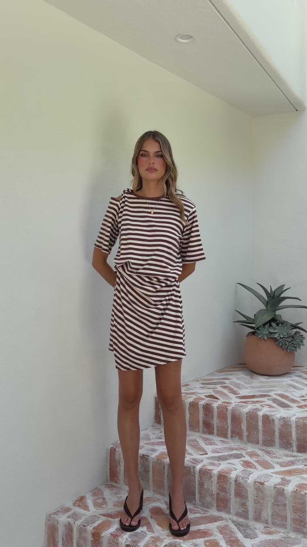 Adelia Mini Dress - Chocolate Stripe - Billy J