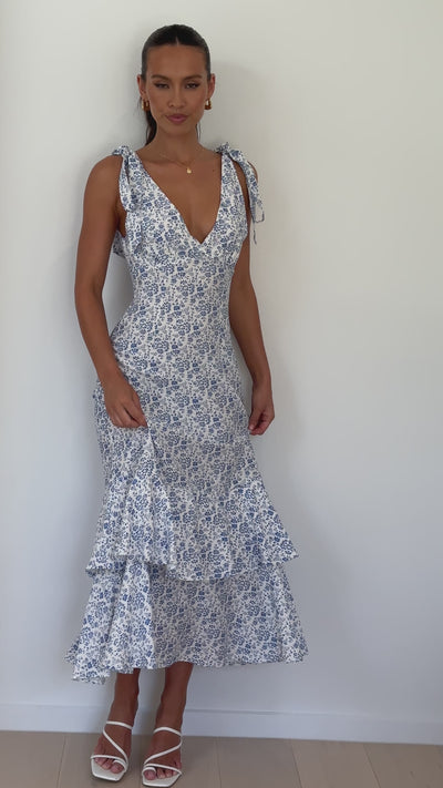 Load and play video in Gallery viewer, Idana Maxi Dress - Blue Floral - Billy J
