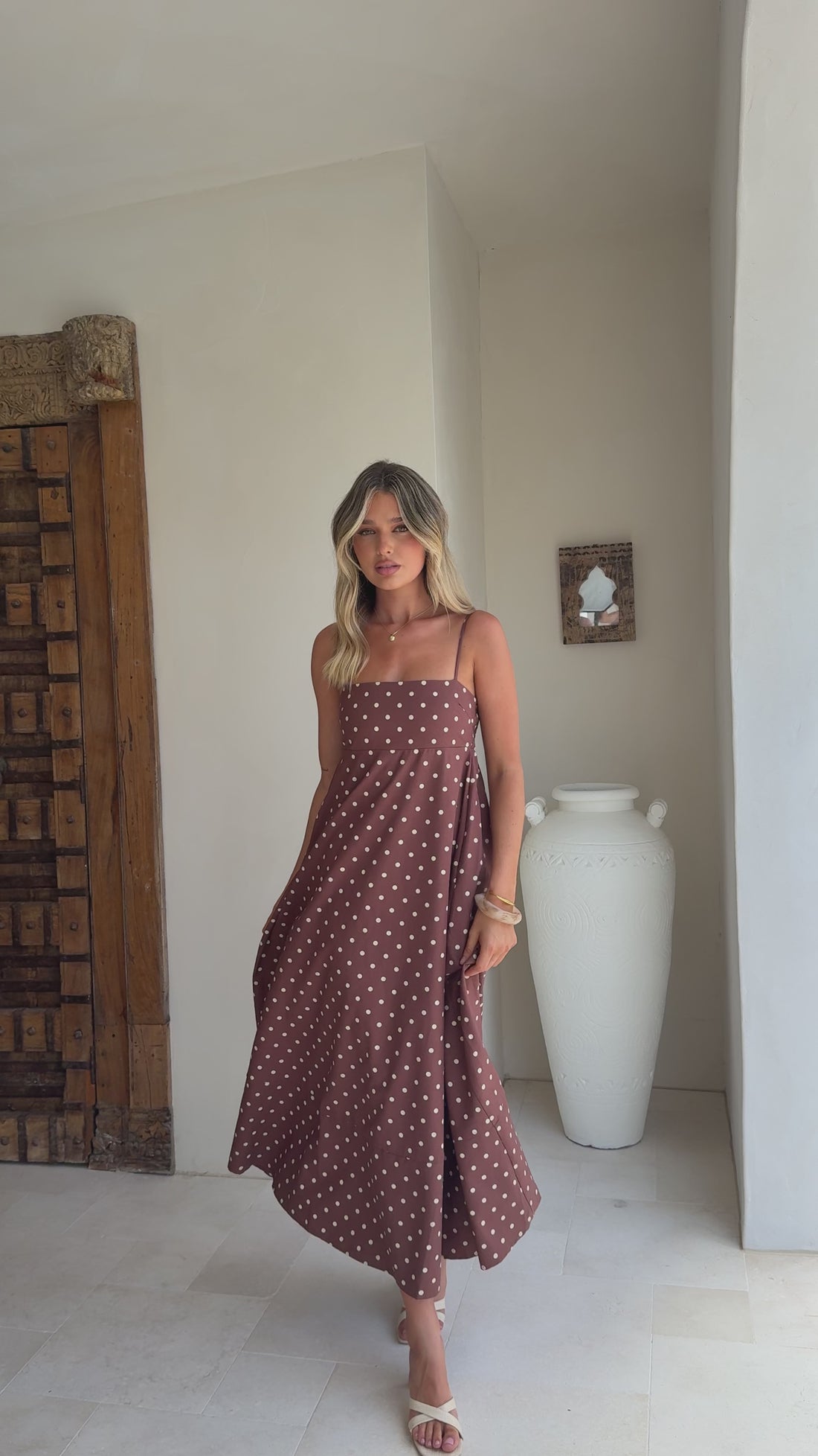 Elie Maxi Dress - Chocolate/Cream Polka Dot - Billy J