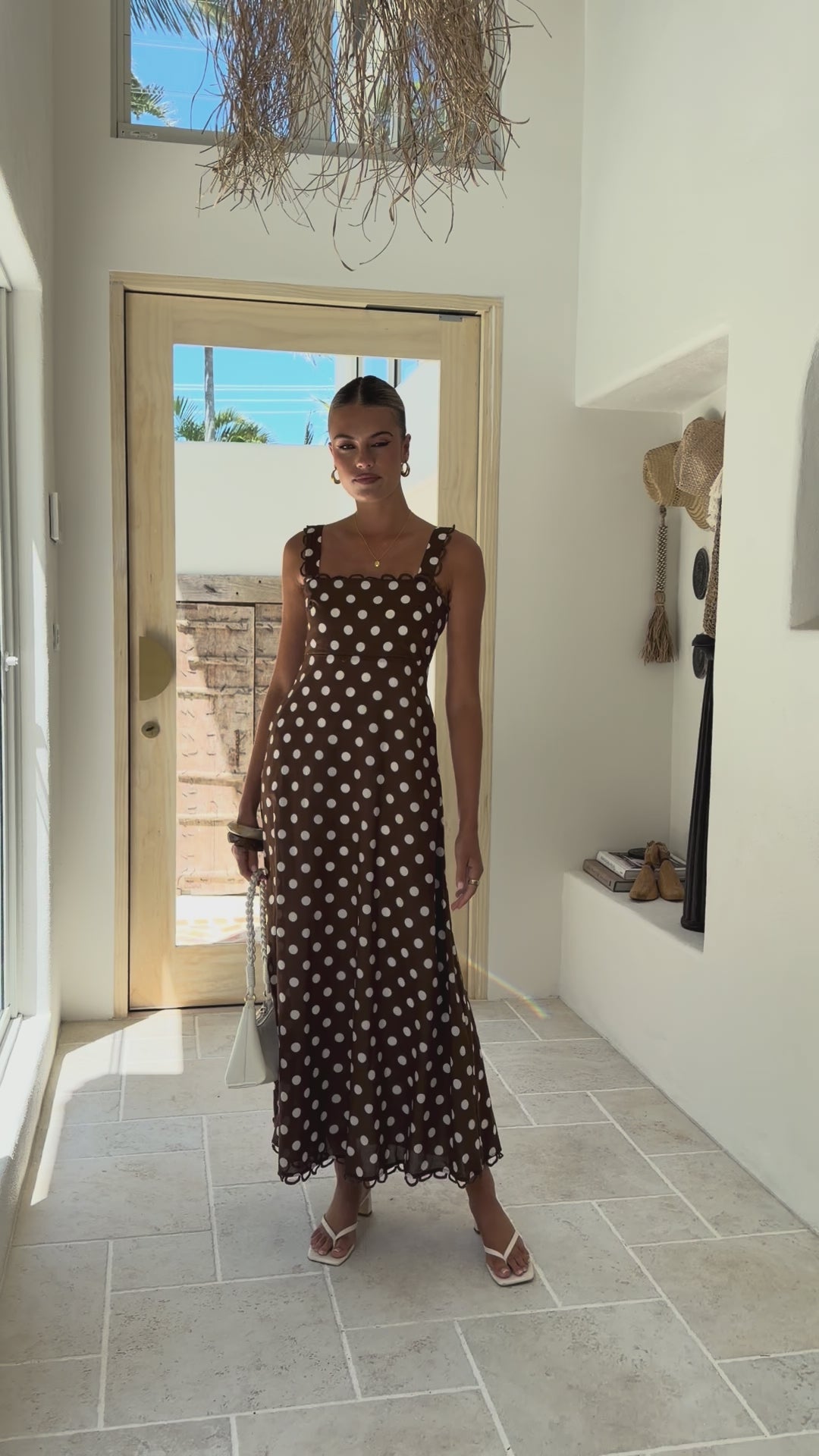 Load video: Milani Maxi Dress - Brown Polka - Billy J