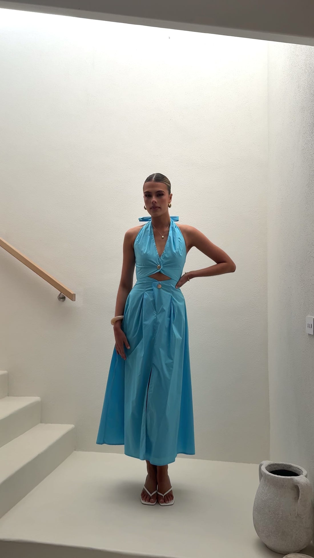 Wesley Halter Neck Maxi Dress - Blue - Billy J