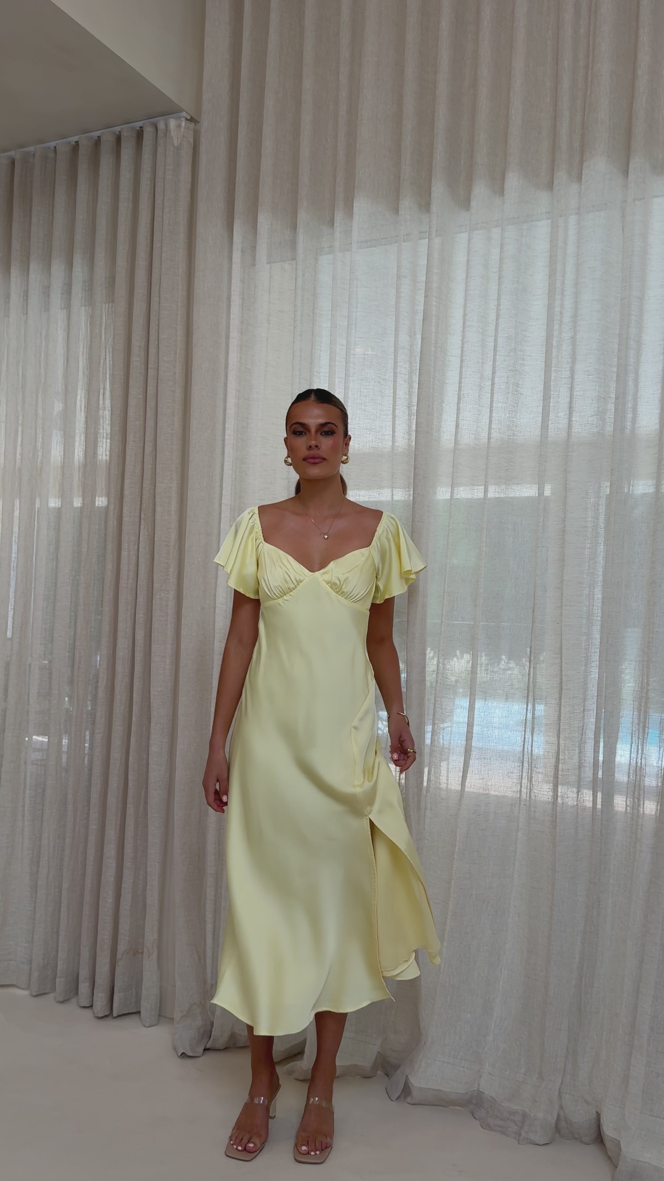 Load video: Louisa Midi Dress - Yellow - Billy J