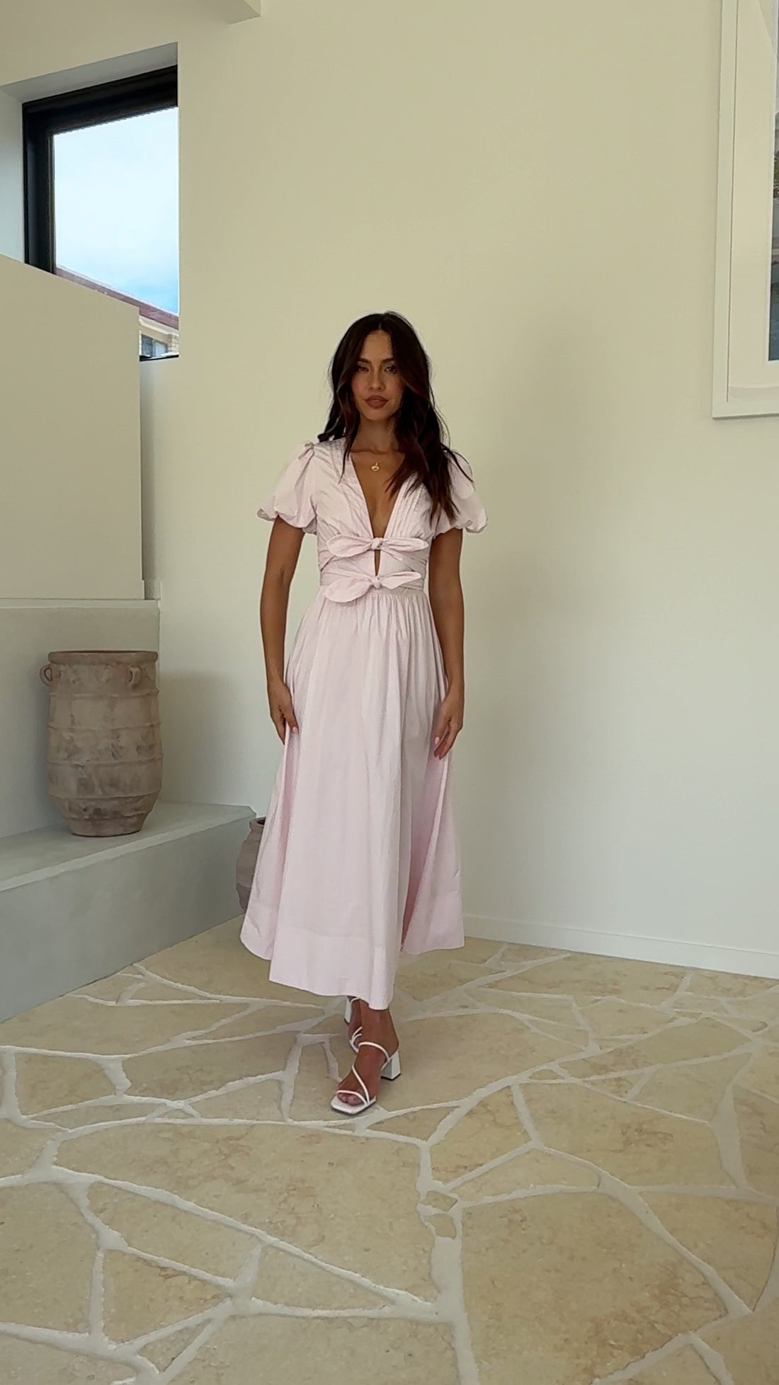 Sharni Bow Midi Dress - Soft Pink - Billy J