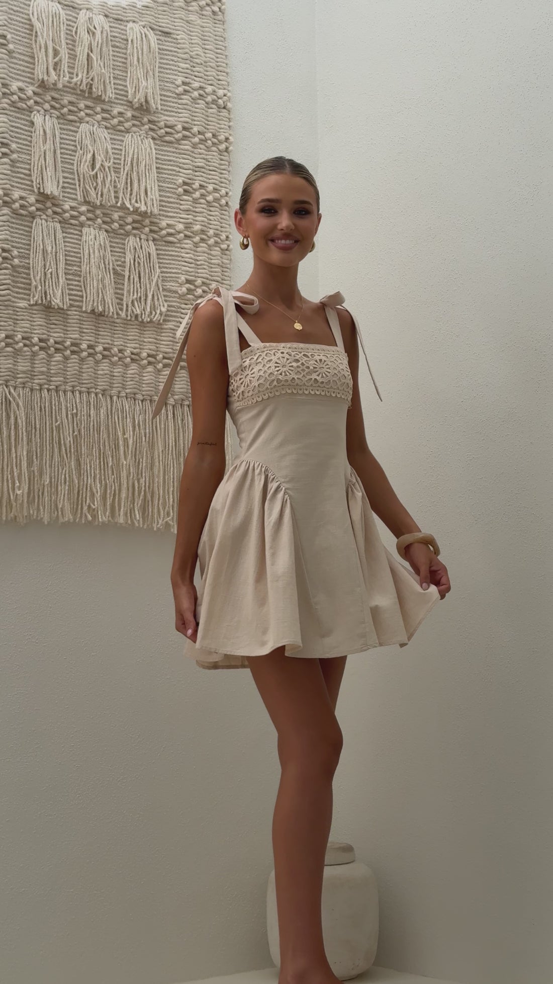 Nari Tie Strap Mini Dress - Beige - Billy J