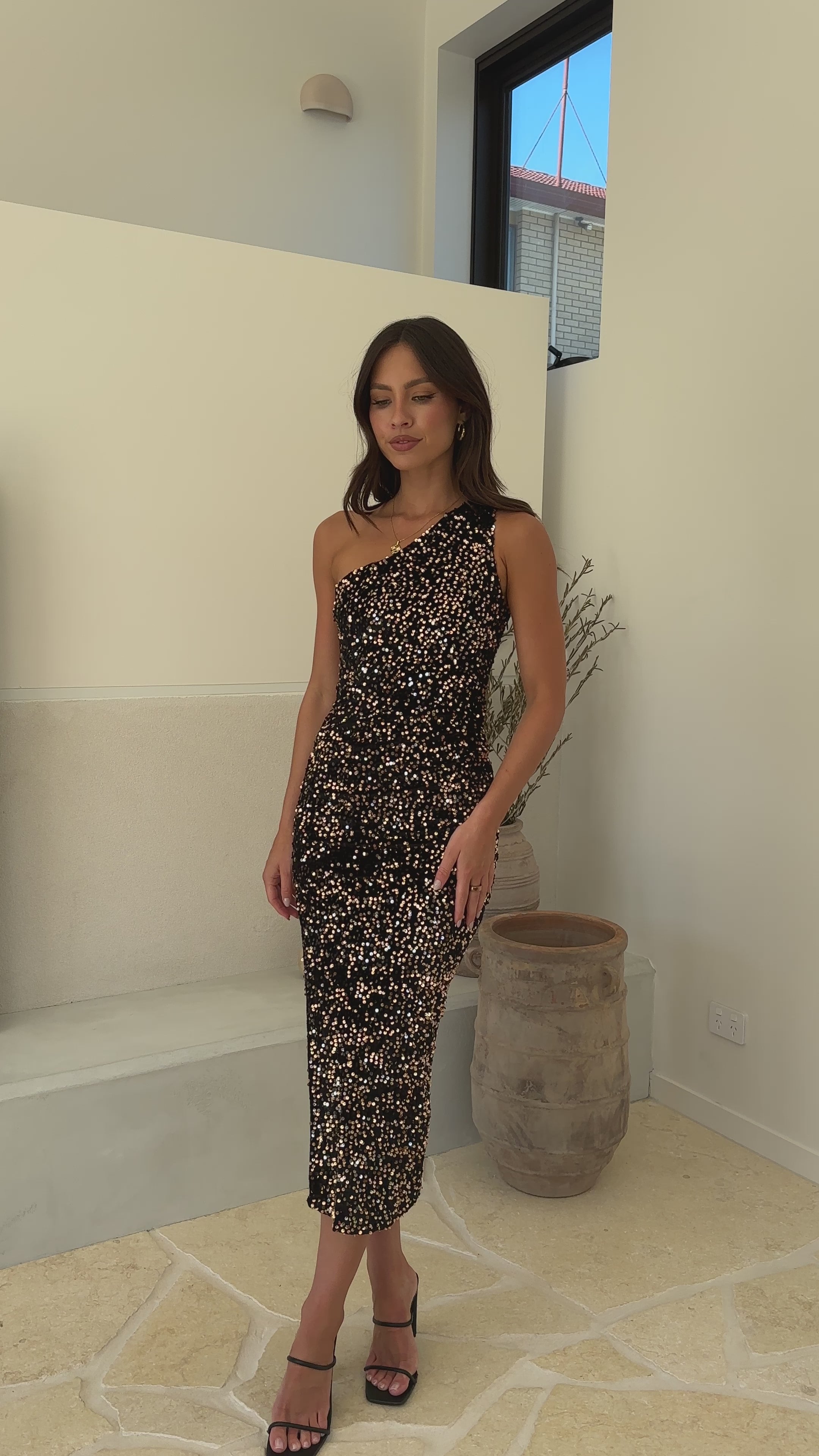 Anna Maxi Dress - Black/Copper Sequins - Billy J