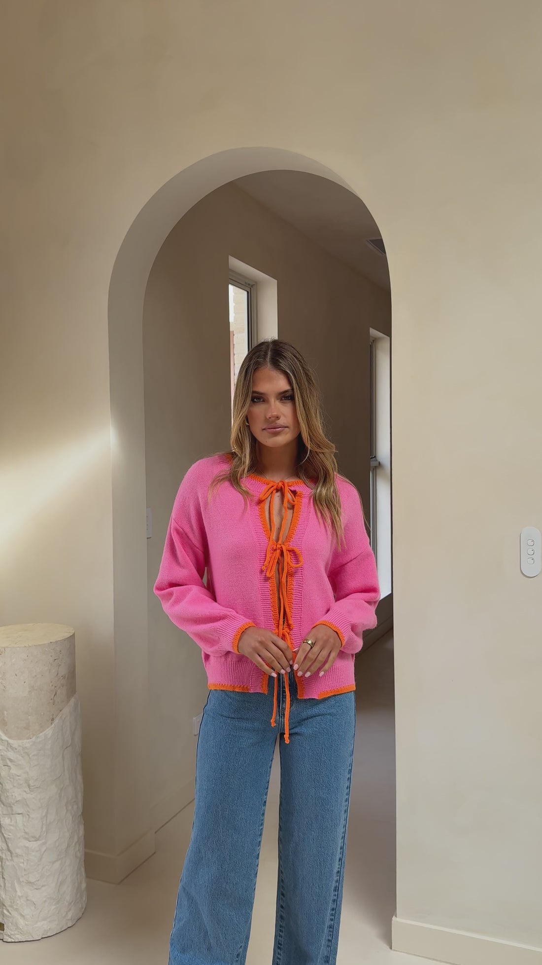 Hazina Tie Long Sleeve Knit Top - Pink / Orange - Billy J