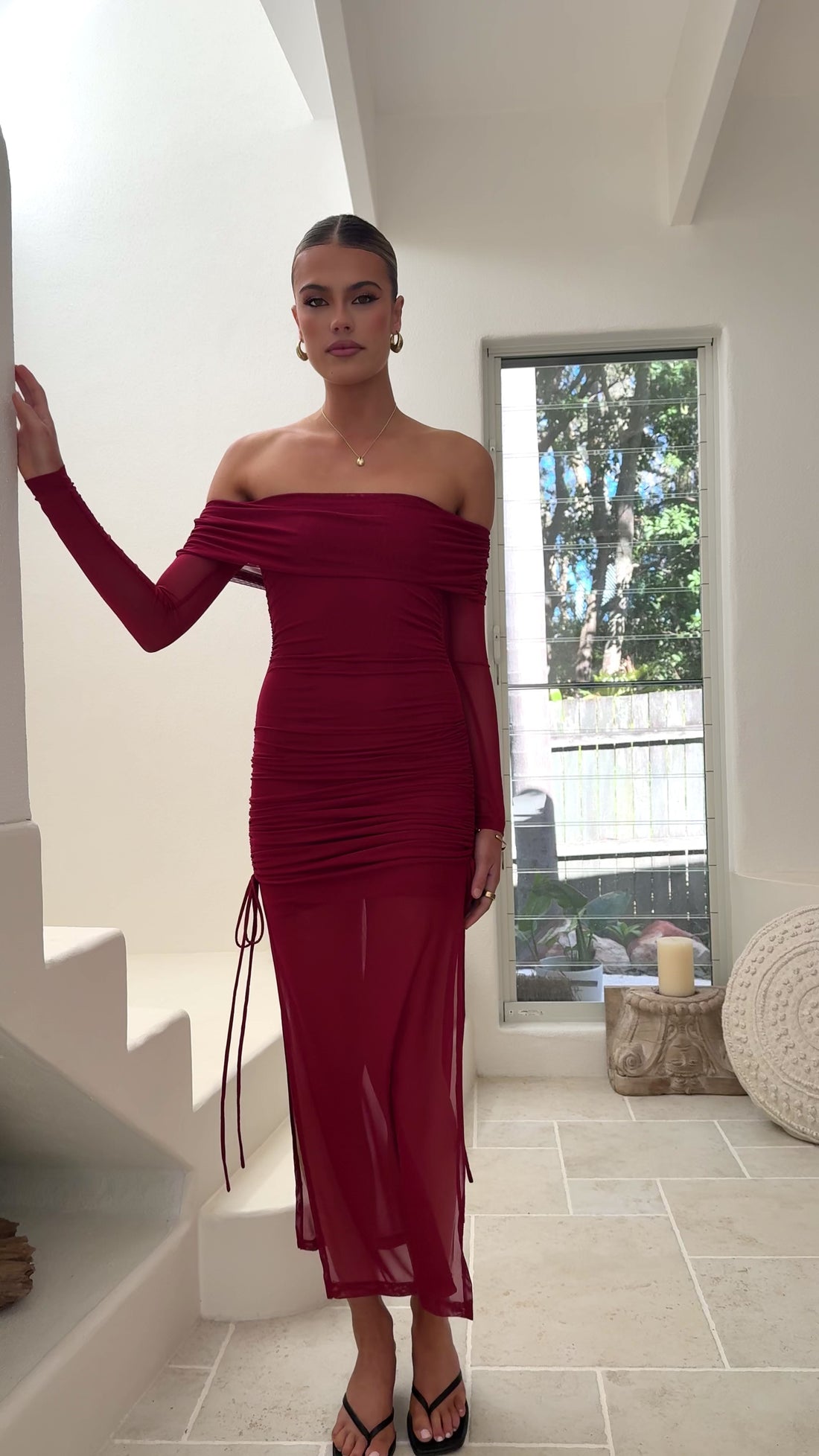Isadora Off Shoulder Maxi Dress - Wine - Billy J