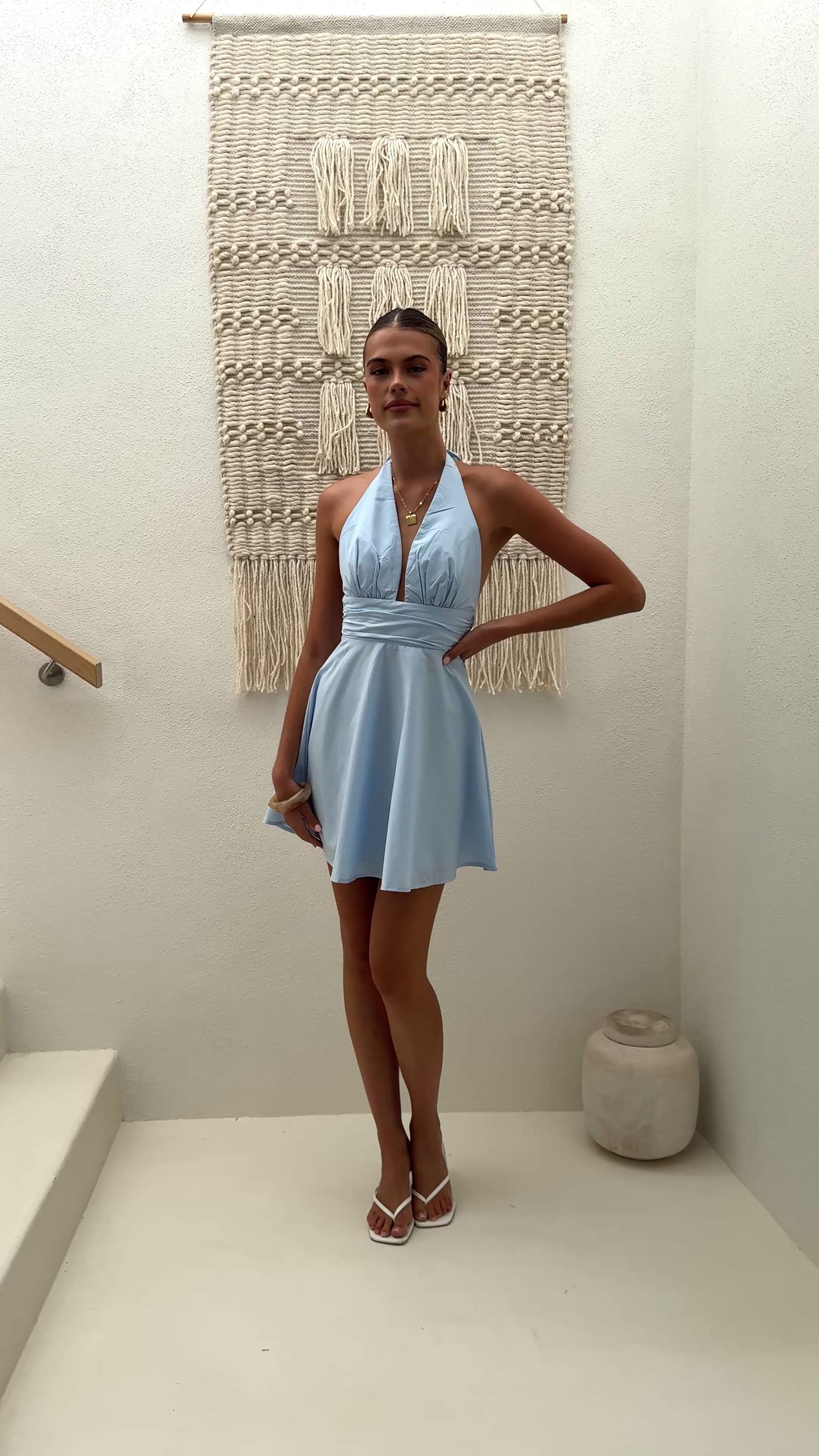 Load video: Anara Mini Dress - Blue - Billy J