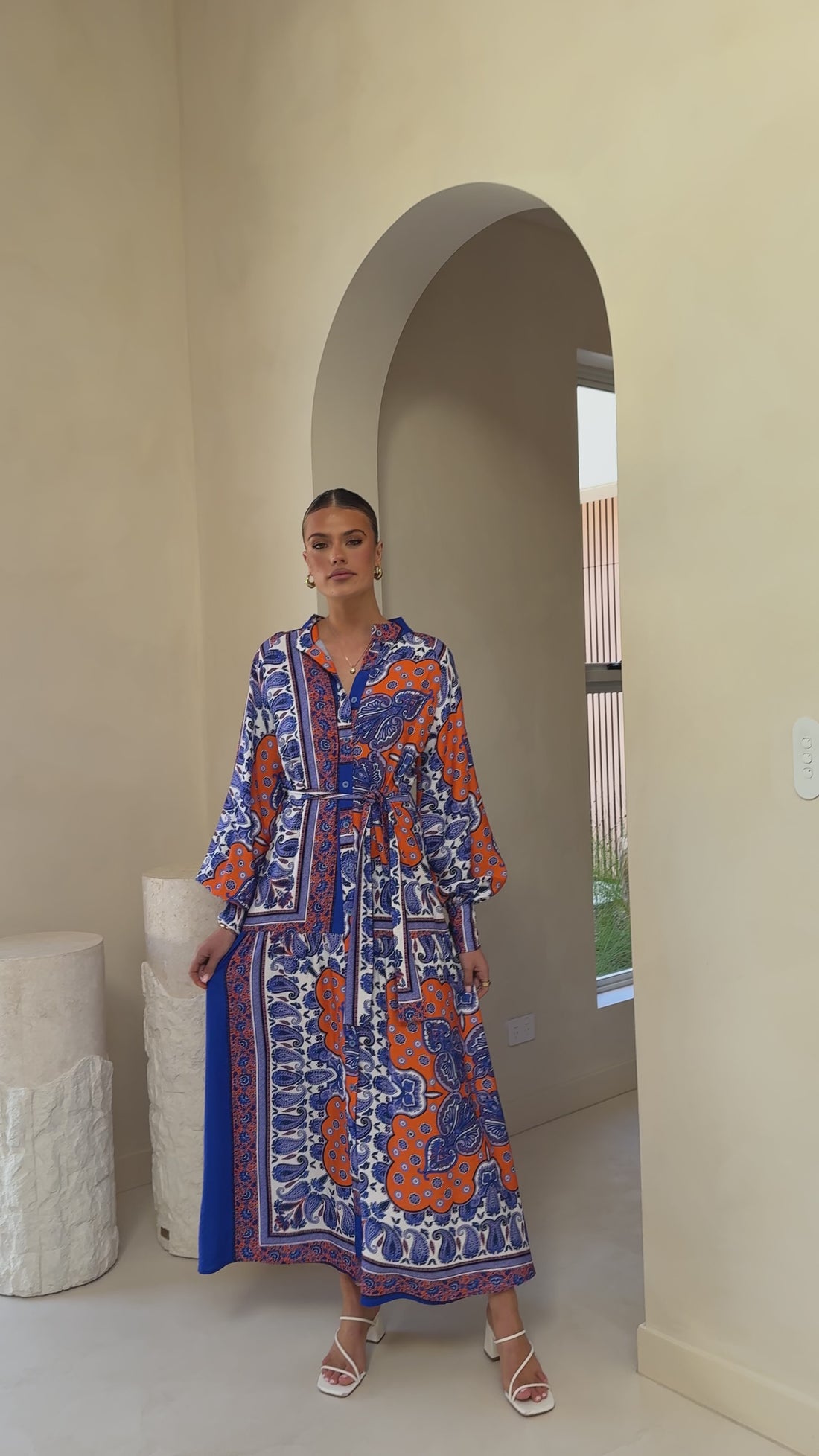 Tasha Maxi Dress - Blue/Orange Print - Billy J