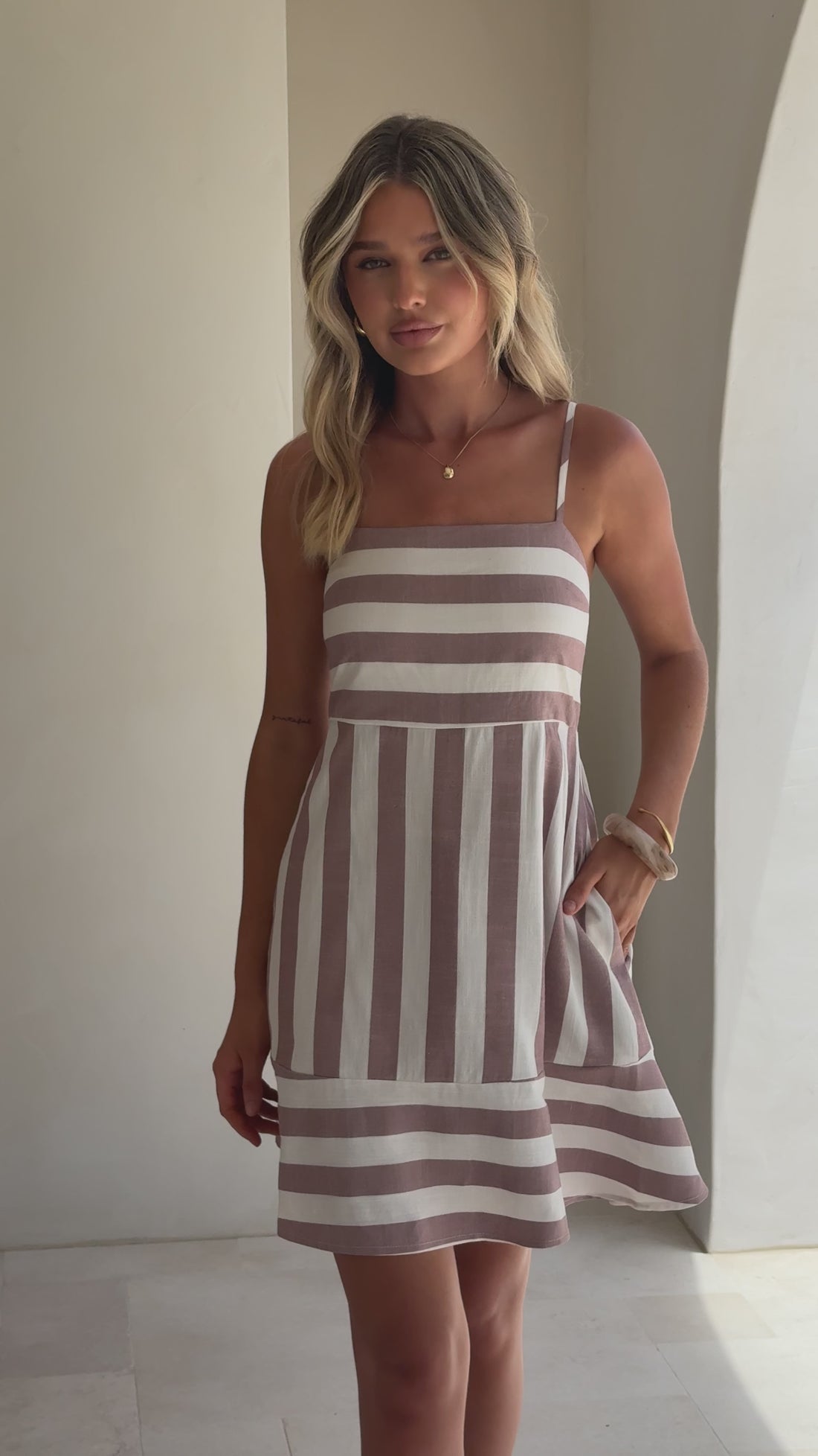 Baylee Mini Dress - Chocolate Stripe - Billy J