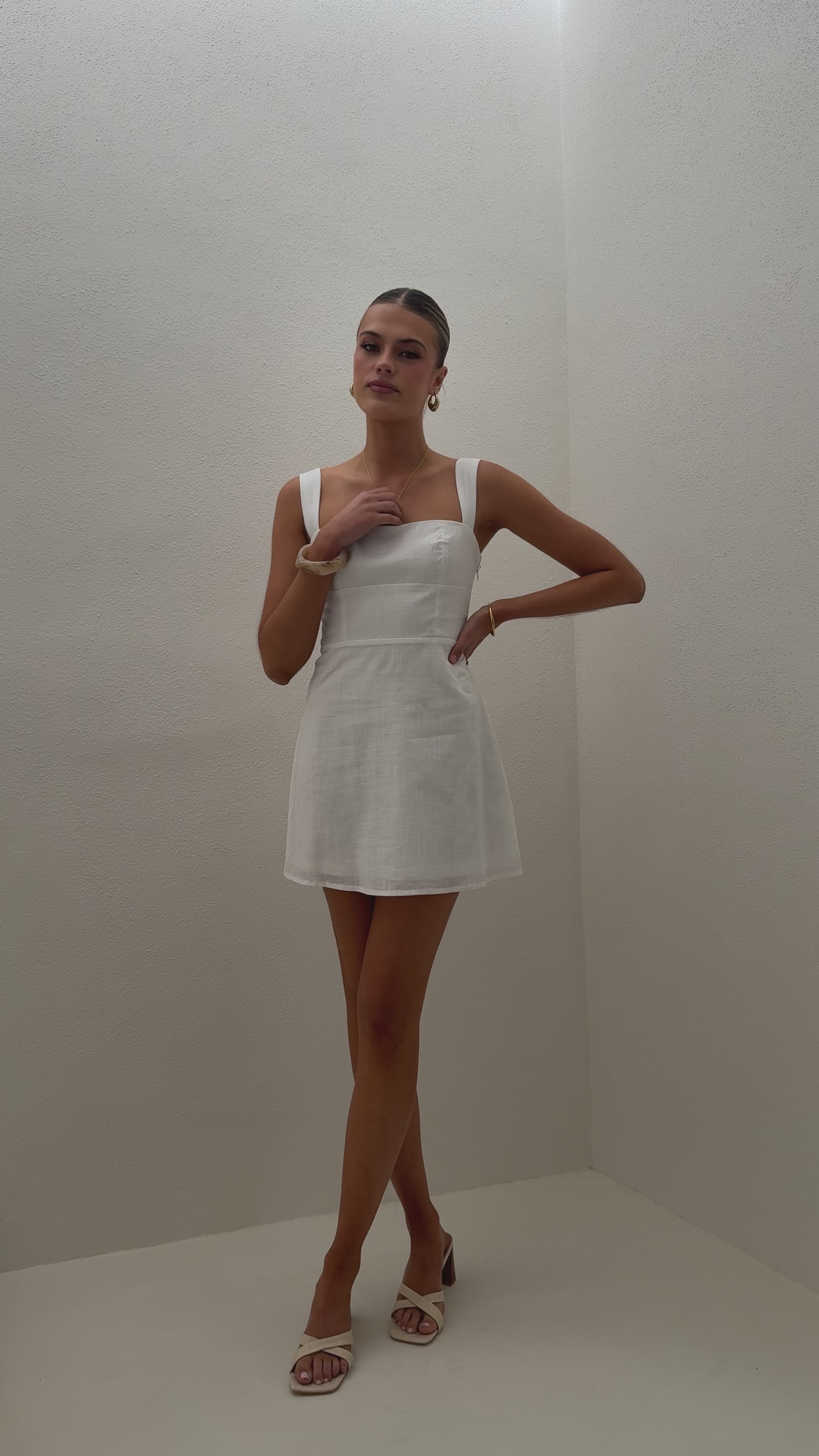 Load video: Nadalia Mini Dress - White - Billy J