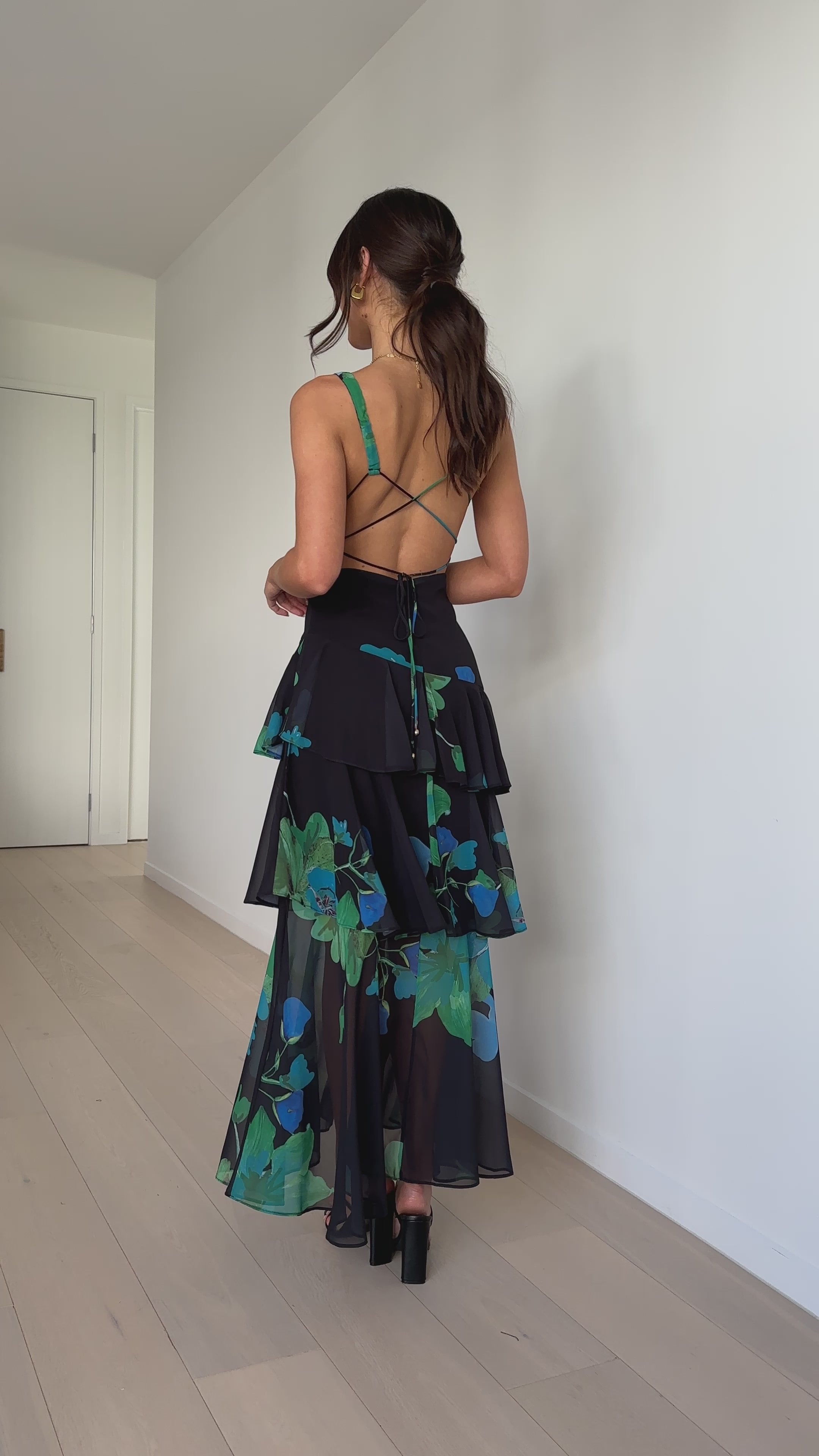 Sachiko Maxi Dress - Black / Green / Blue Floral - Billy J