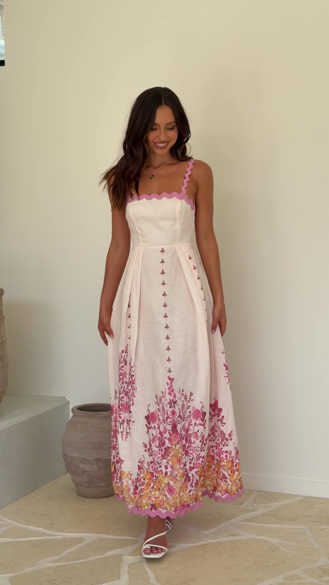 Hadleigh Midi Dress - Pink/ Yellow Floral - Billy J