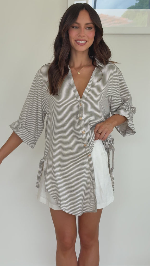 Lucia Shirt - Beige/White Stripe - Billy J