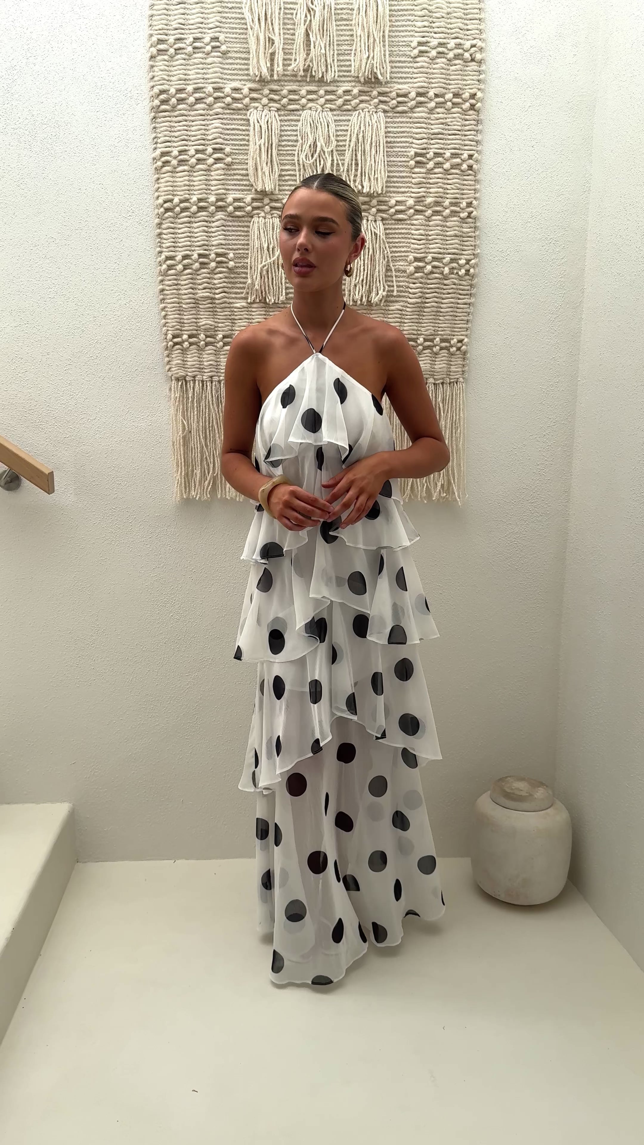 Load video: Loana Maxi Dress - White/Black Spot - Billy J