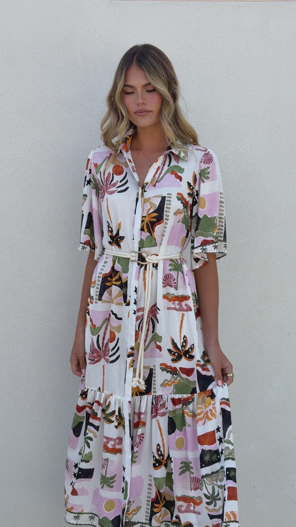 Drew Short Sleeve Midi Dress - Desert Palms - Billy J