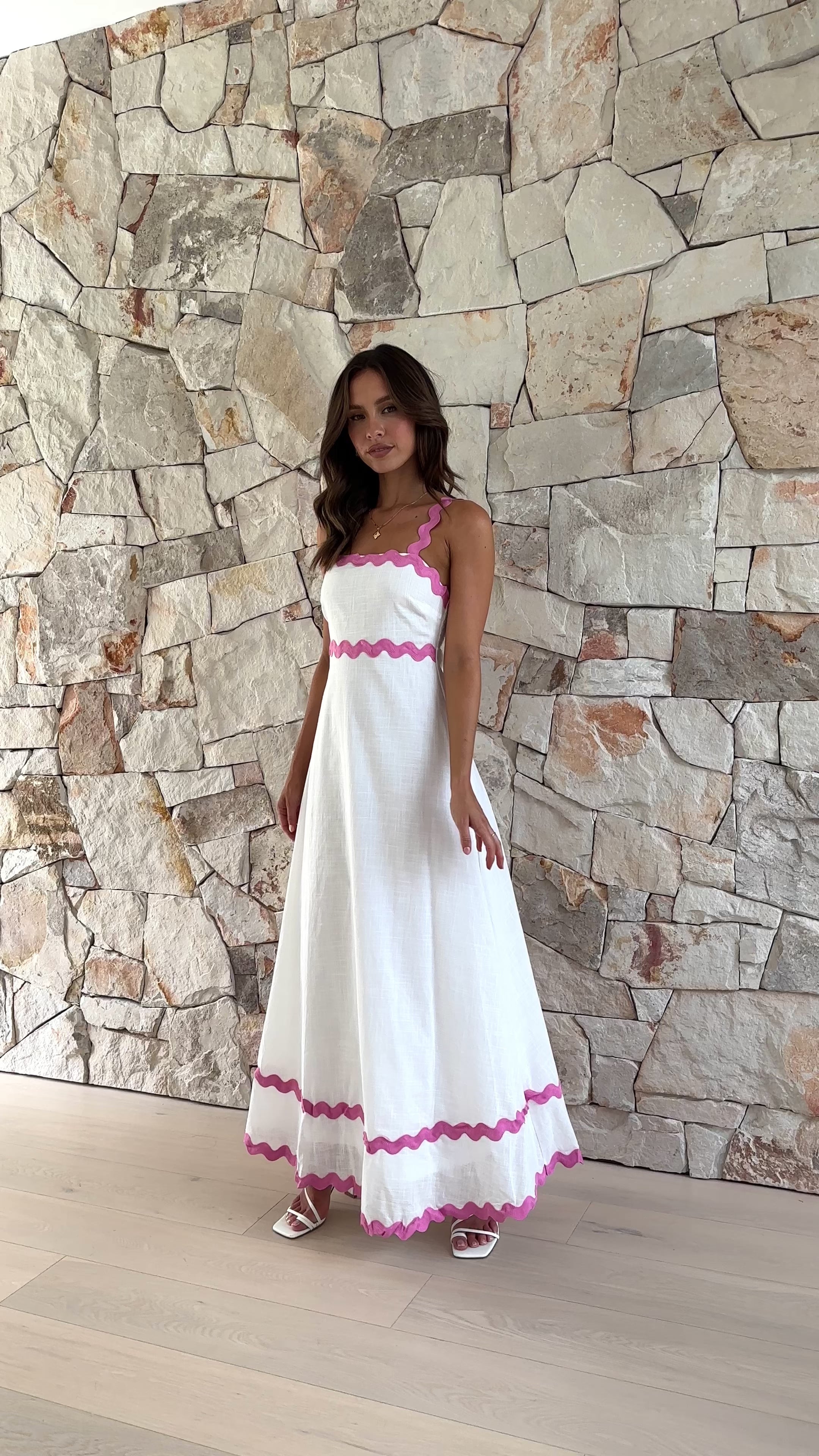 Daleyza Maxi Dress - White / Pink - Billy J