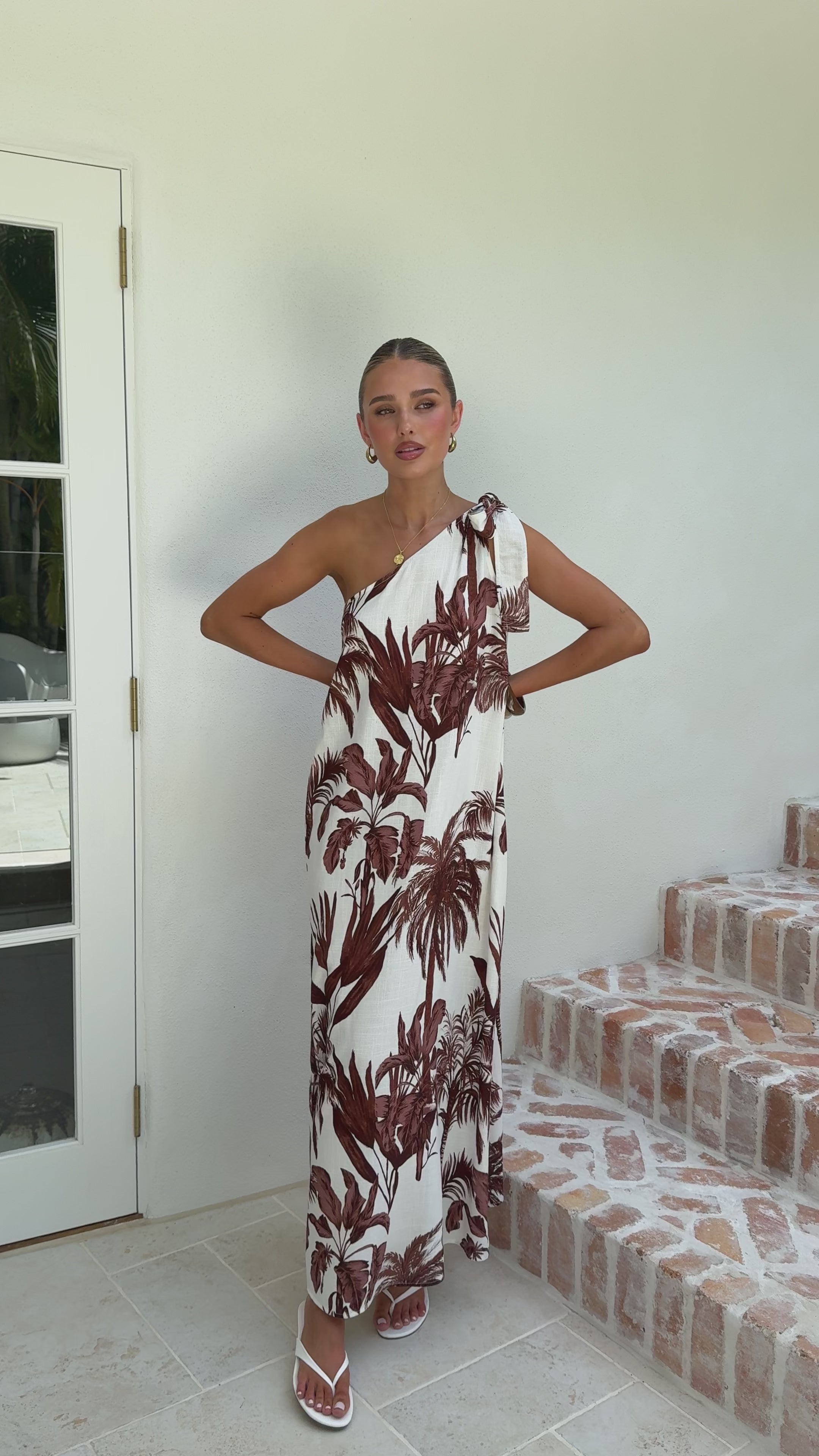 Load video: Karolina One Shoulder Maxi Dress - Ipanema Print - Billy J