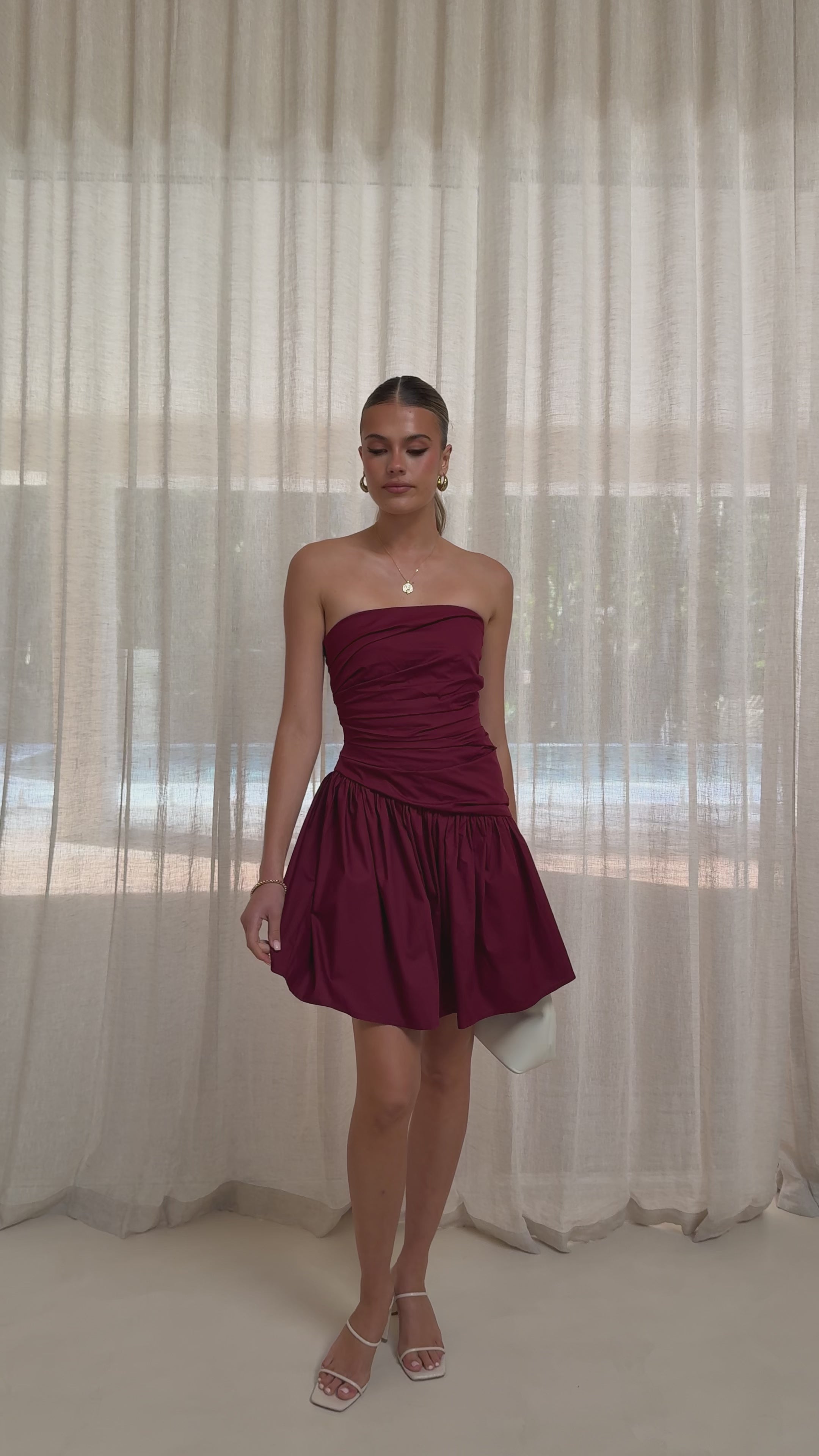 Load video: Selena Mini Dress - Burgundy - Billy J