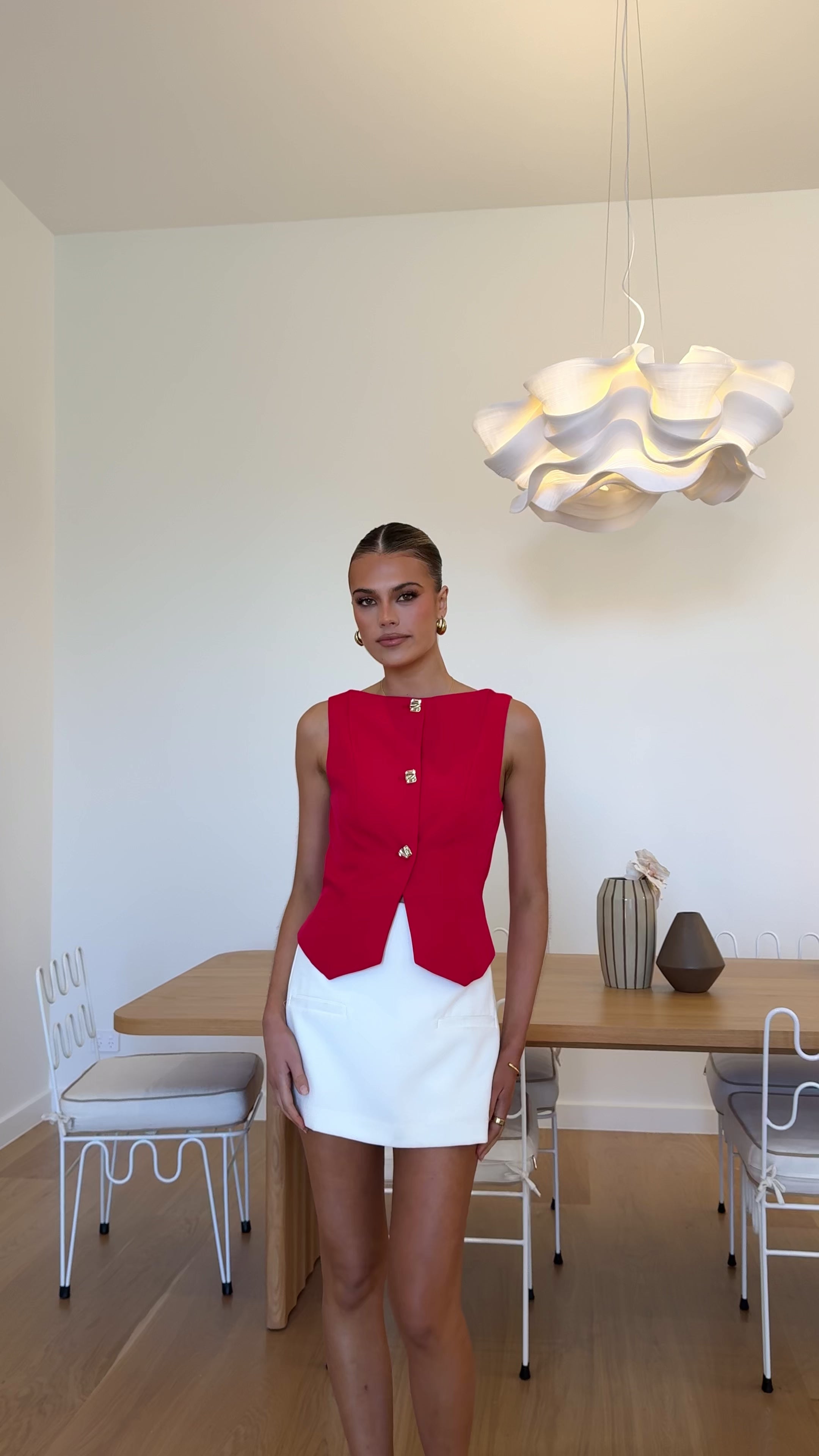 Load video: Alexis Button Up Vest - Red - Billy J