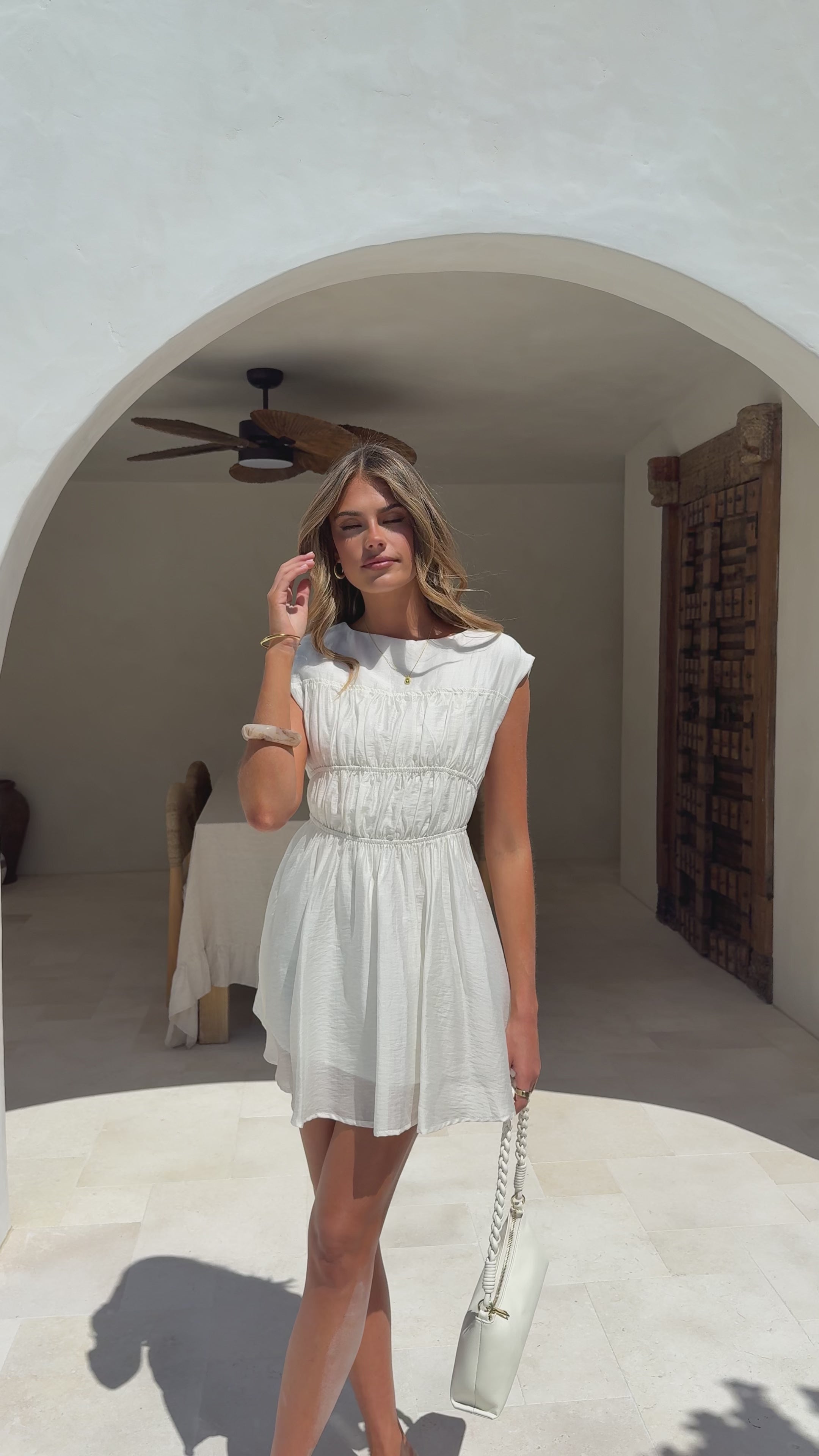 Load video: Masha Mini Dress - White - Billy J