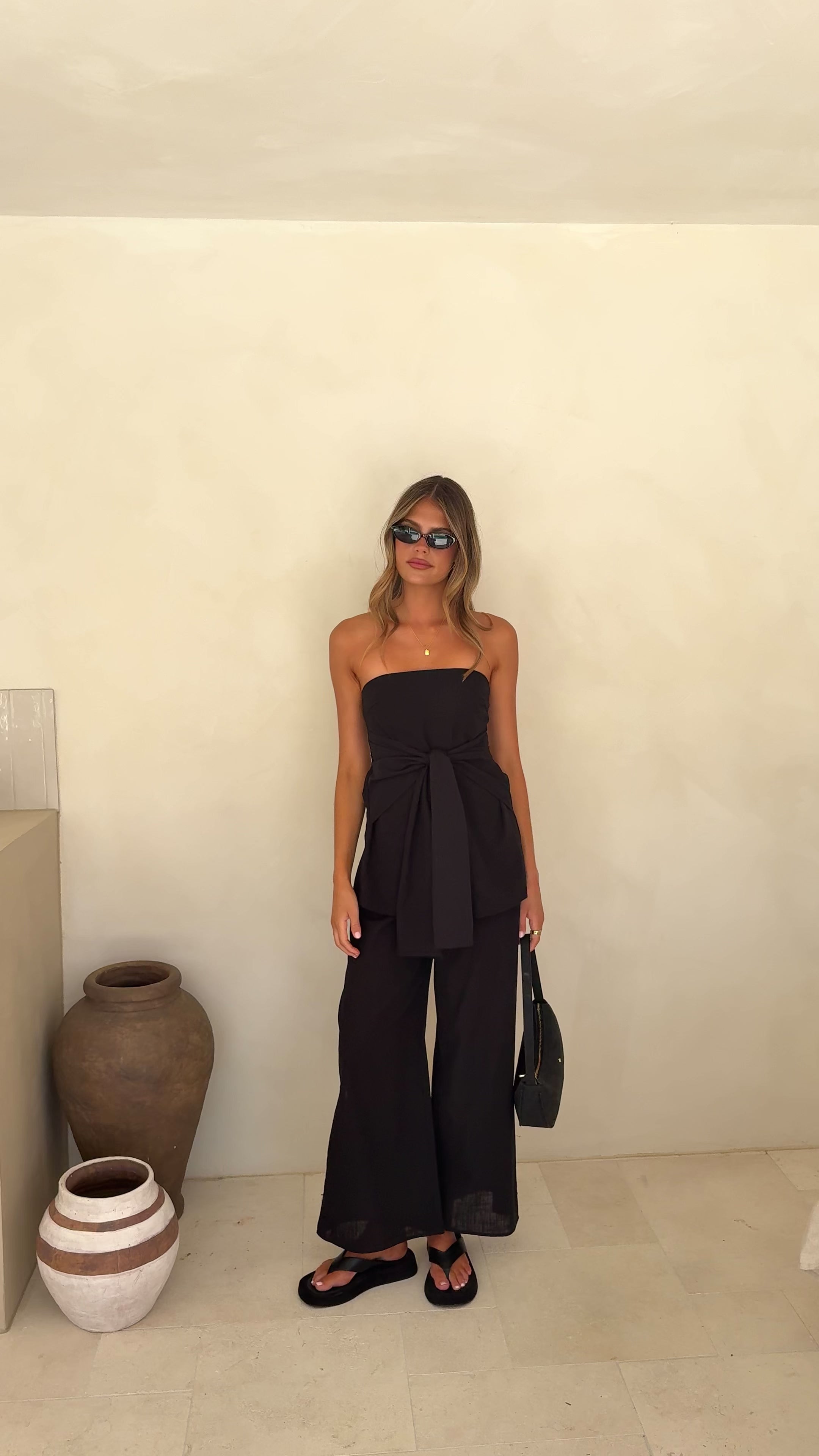 Load video: Talia Strapless Top and Pants Set - Black - Billy J