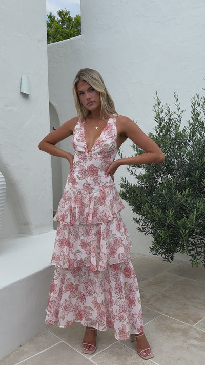 Load and play video in Gallery viewer, Adalinde Maxi Dress - Peach Floral - Billy J
