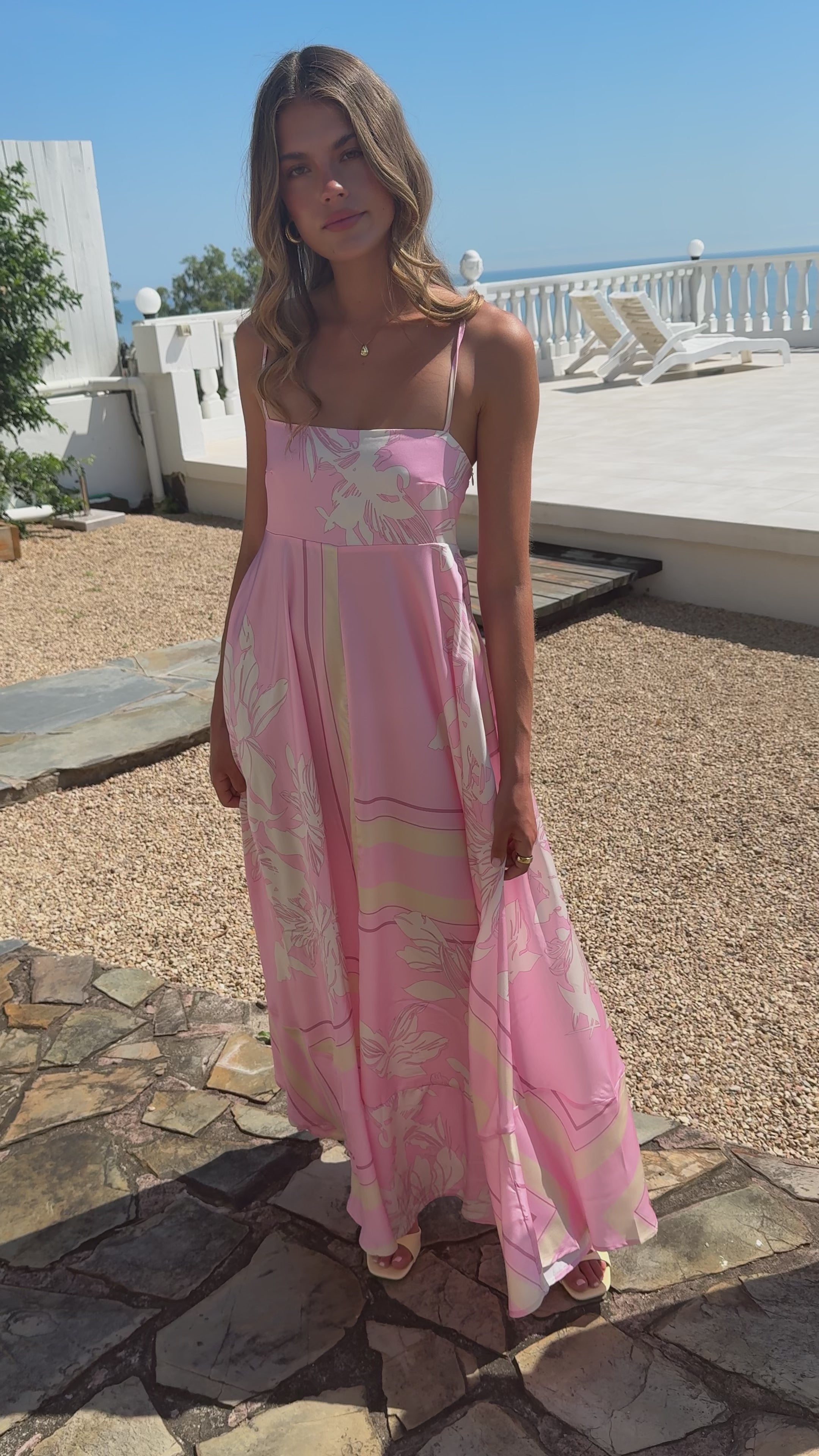 Load video: Kaethe Maxi Dress - Pink/White - Billy J